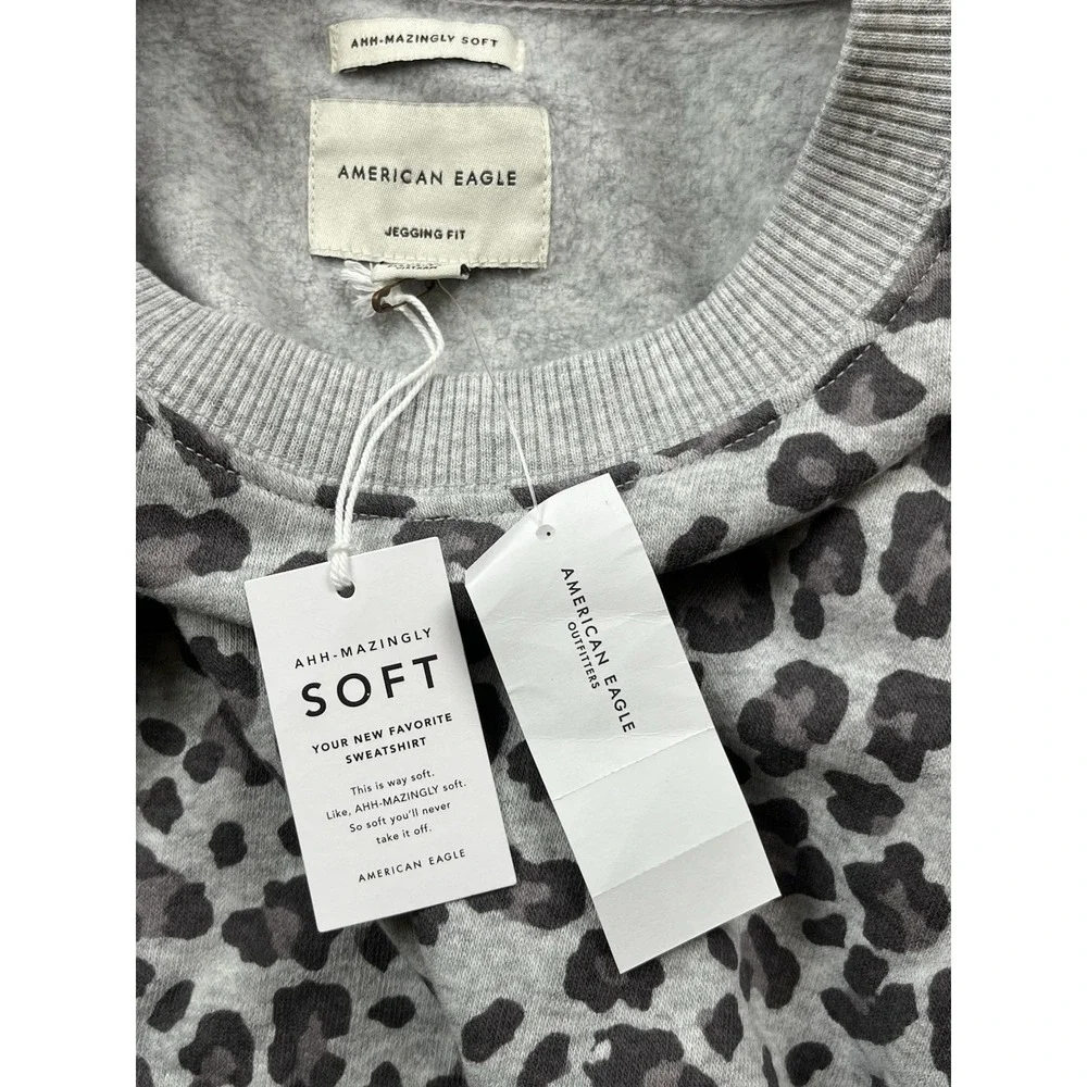 American Eagle Sweatshirt Small Ahh-mazingly Soft Jegging Fit Relaxed Leopard - Picture 3 of 13